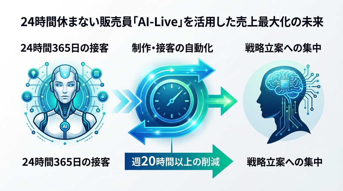 図解:24時間休まない販売員「AI-Live」を活用した売上最大化の未来