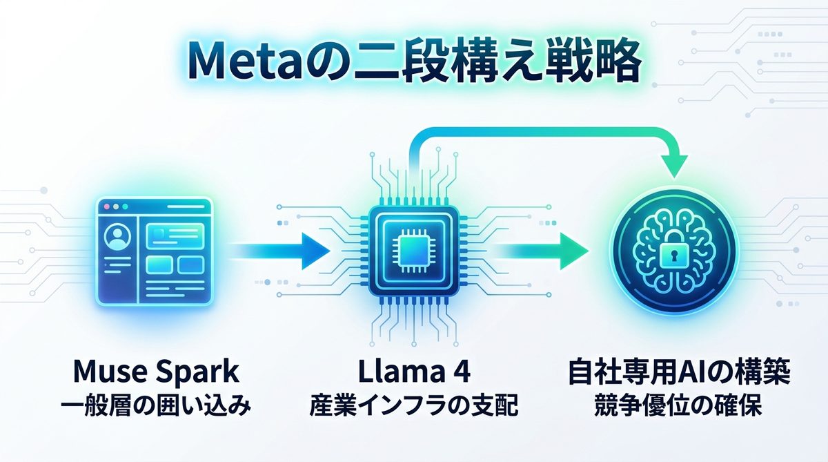 図解：Metaの二段構え戦略を読み解く：自社AIを構築すべき理由