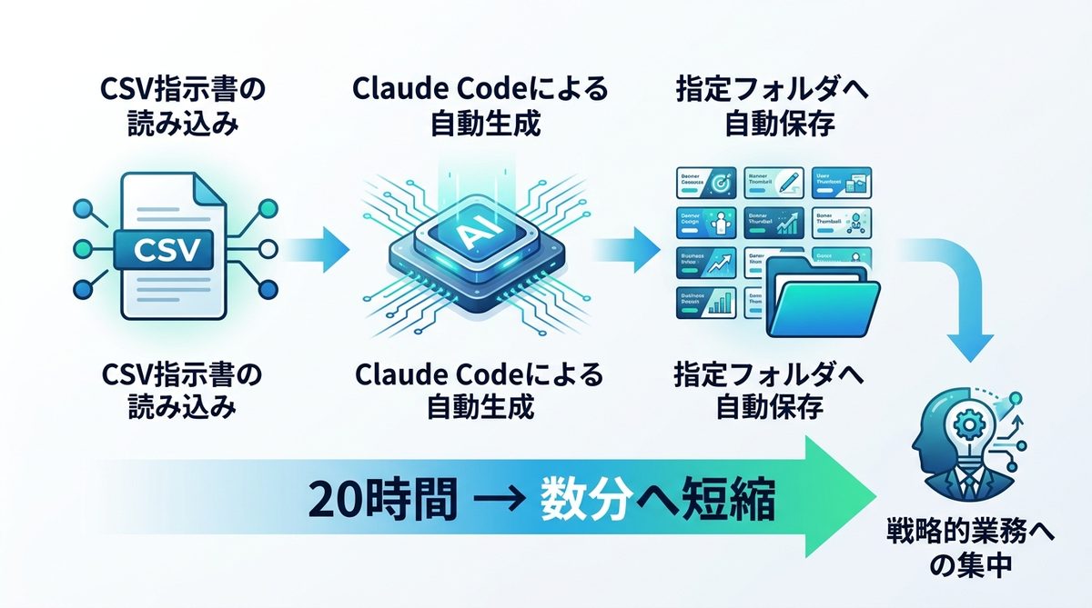 図解:【実践事例】CSV指示書からバナーを100枚自動生成する業務シナリオ
