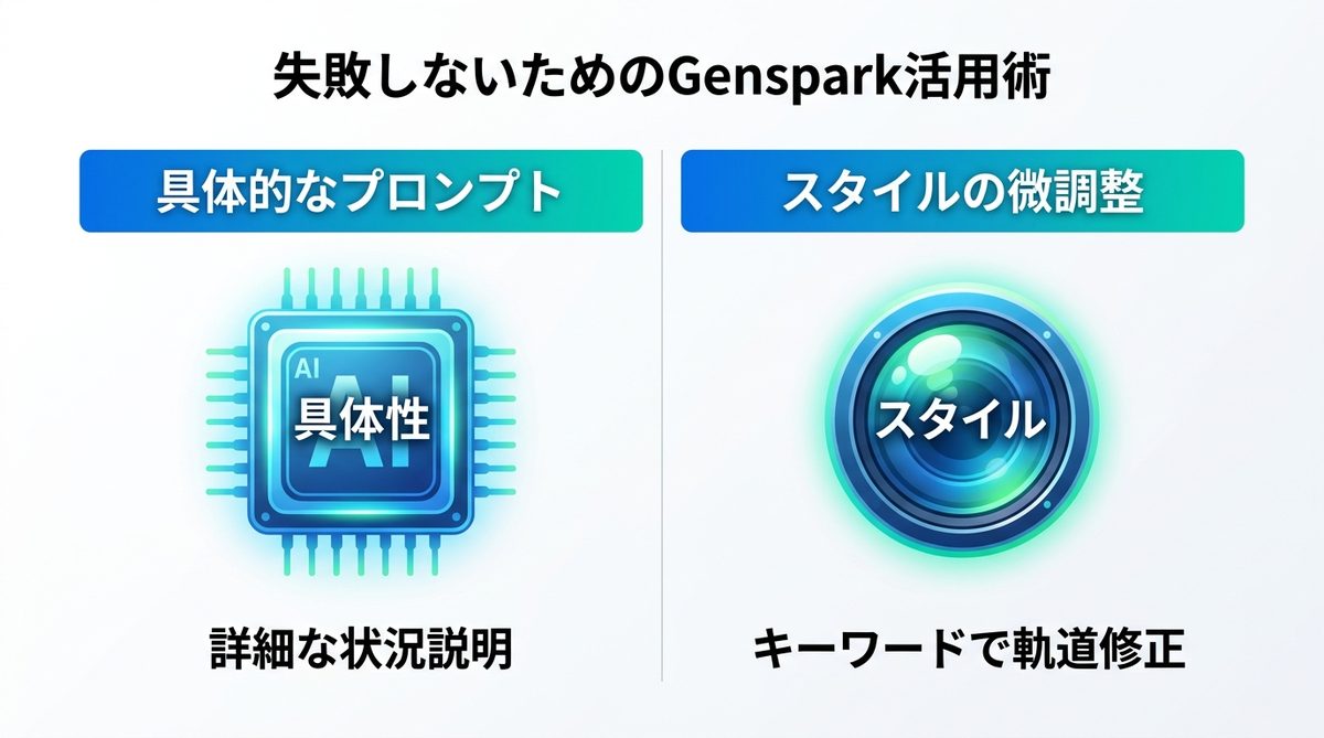 図解：失敗しないためのGenspark活用術｜クオリティを最大化するポイント