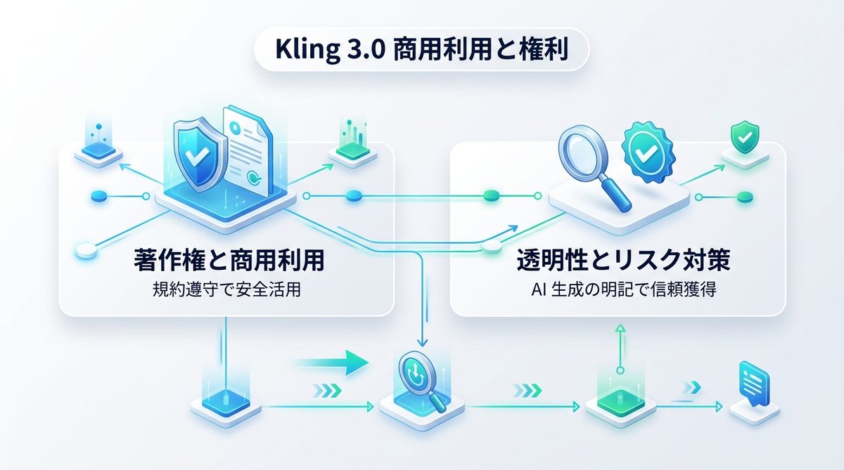 図解:リスクを回避する!Kling 3.0の商用利用と権利関係のルール