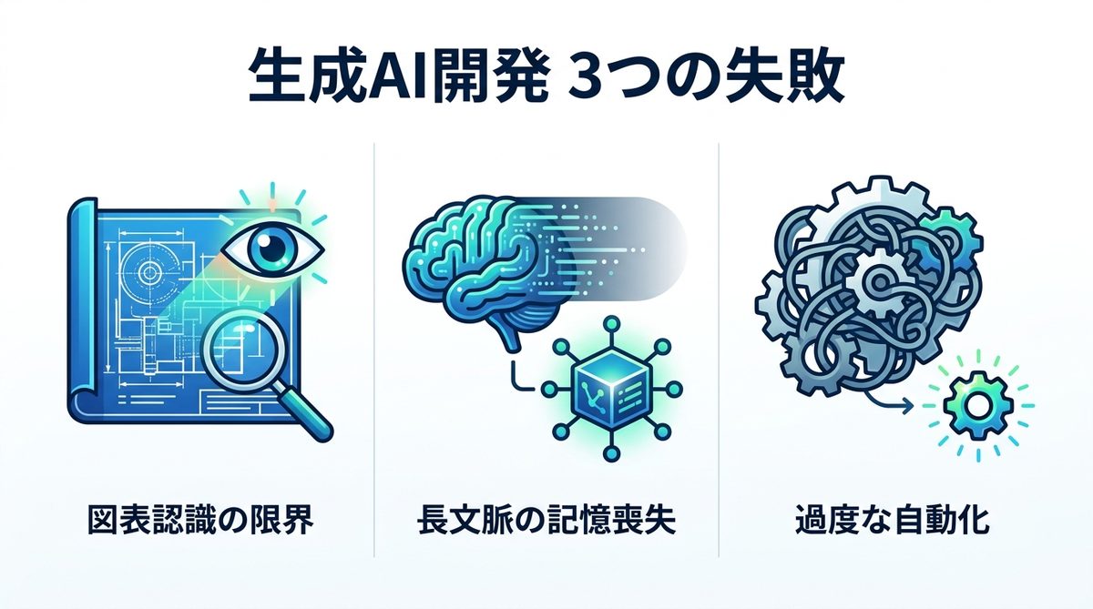 図解：【現場のリアル】生成AI開発でよくある3つの失敗とボトルネック