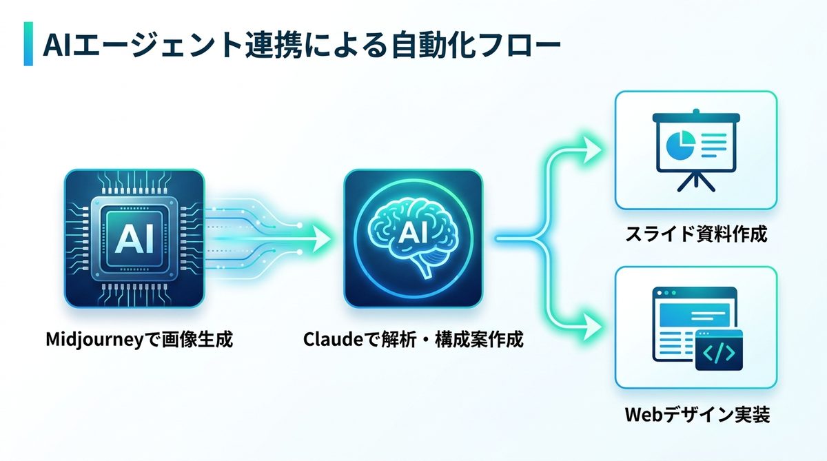 図解：素材で終わらせない！Claude等のAIエージェントと連携する自動化フロー