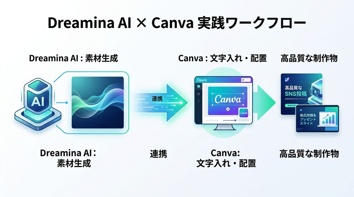 図解：今日から業務を変える！Dreamina AI×Canvaの実践ワークフロー