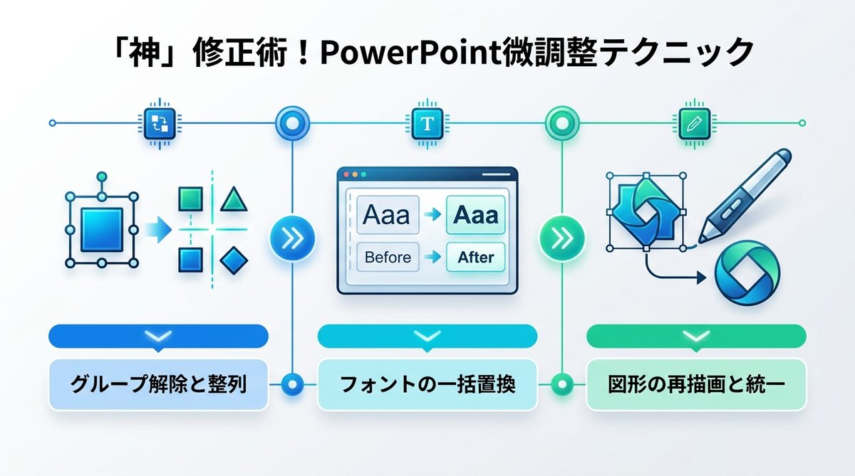 図解：変換後の「神」修正術！PowerPointでの微調整テクニック