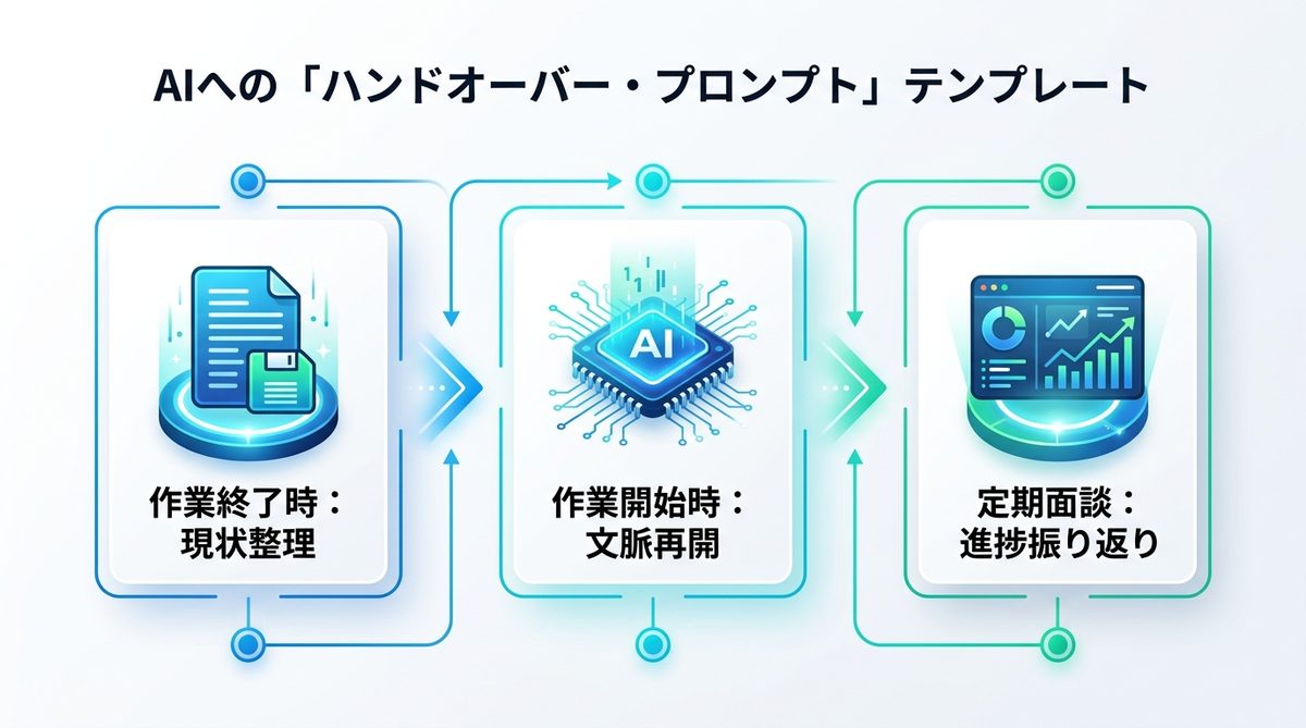 図解：【実戦】明日から使える！AIへの「ハンドオーバー・プロンプト」テンプレート