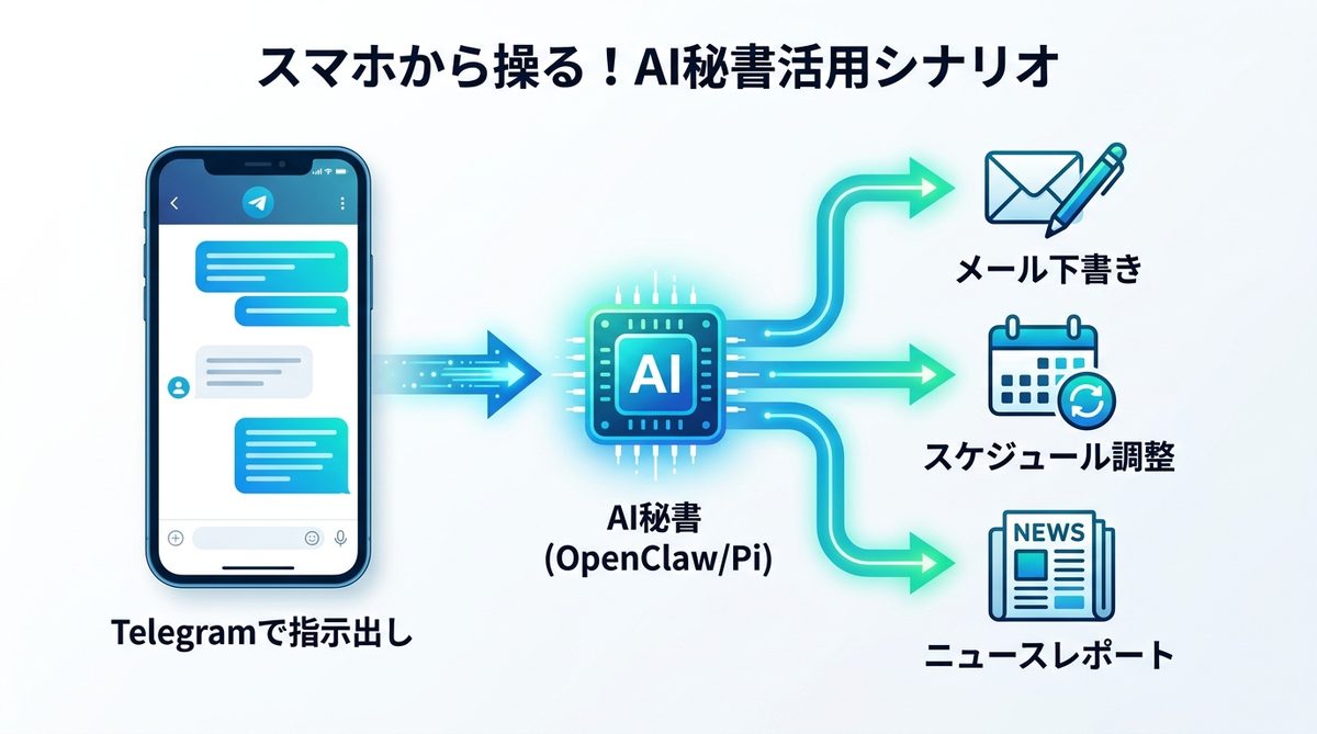 図解：スマホから操る！あなたの「AI秘書」活用シナリオ