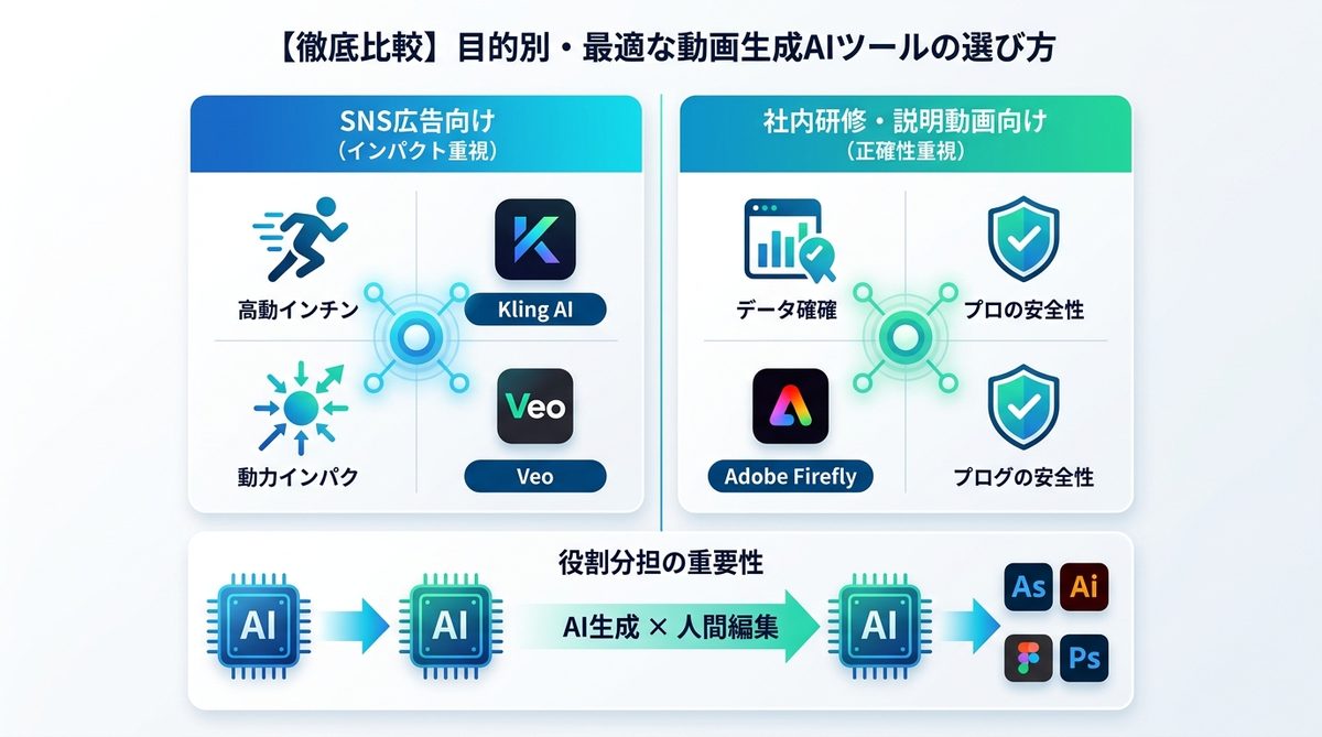 図解：【徹底比較】目的別・最適な動画生成AIツールの選び方