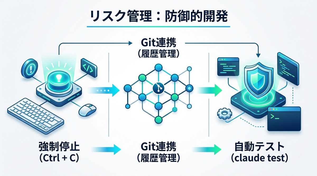 図解:リスク管理は「防御的開発」で!暴走を防ぐ運用ルール
