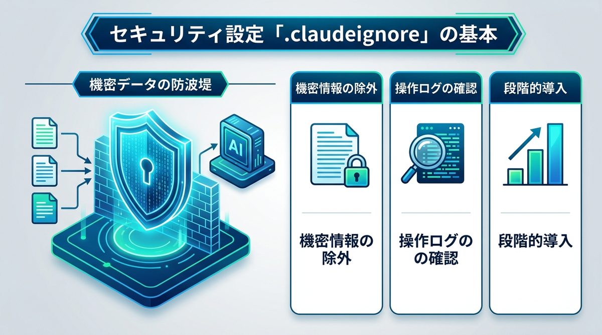 図解:仕事を守りながら効率化する!セキュリティ設定「.claudeignore」の基本