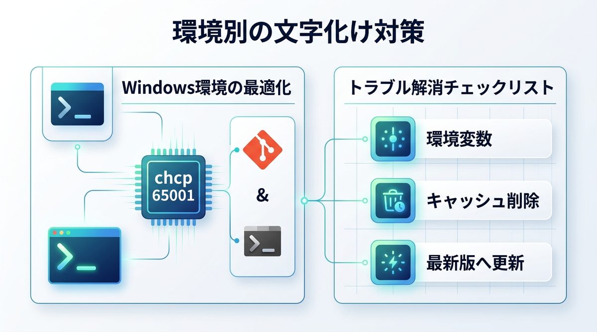 図解：これだけで快適！環境別の文字化け対策と推奨設定