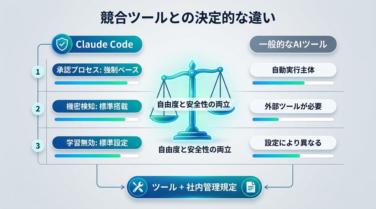 図解:競合ツールとの決定的な違い|ガバナンス重視の選定基準