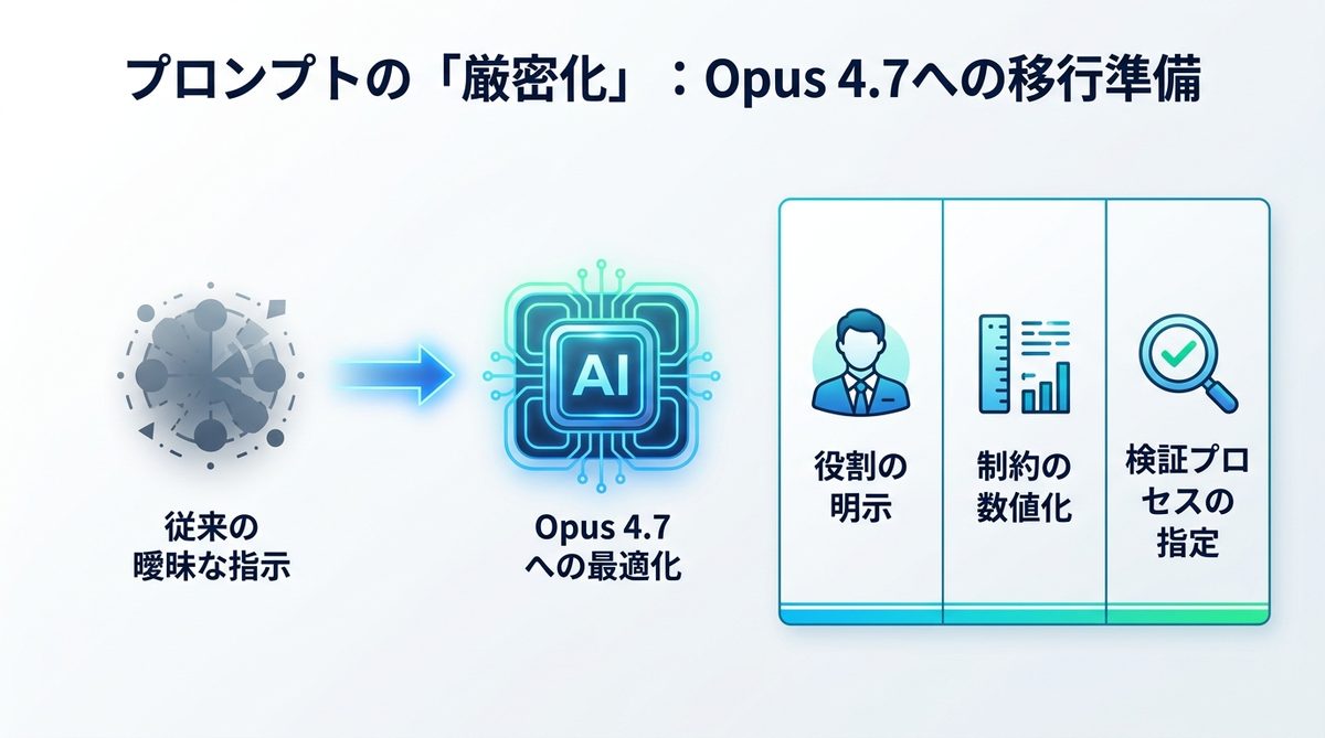 図解：失敗しないための移行準備：プロンプトの「厳密化」を今すぐ進めるべき理由