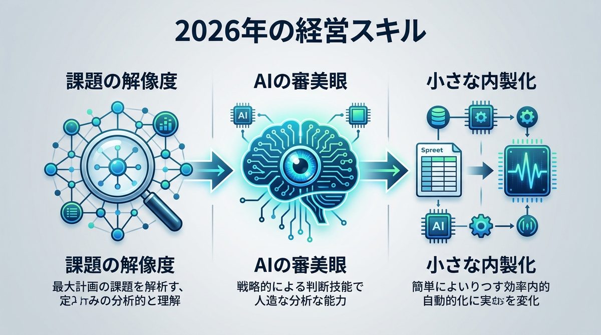 図解:2026年の経営スキルは「コード量」より「課題の解像度」