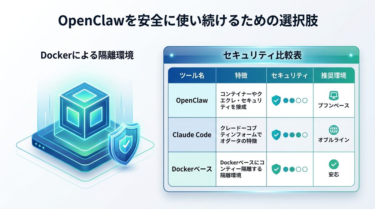 図解：OpenClawを安全に使い続けるための選択肢・代替案