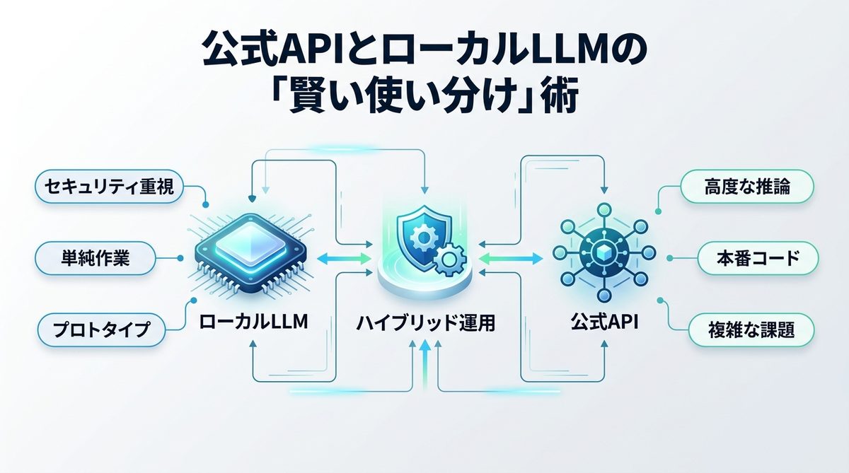 図解:結論:公式APIとローカルLLMの「賢い使い分け」術