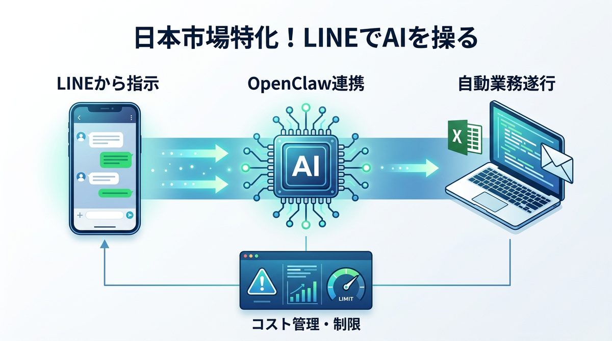 図解：日本市場特化！LINE・SlackをインターフェースにしてAIを操る