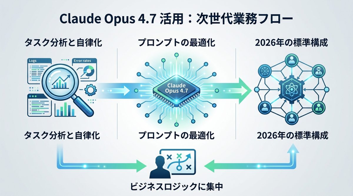 図解：今日から始める！Claude Opus 4.7を活用した次世代の業務フロー