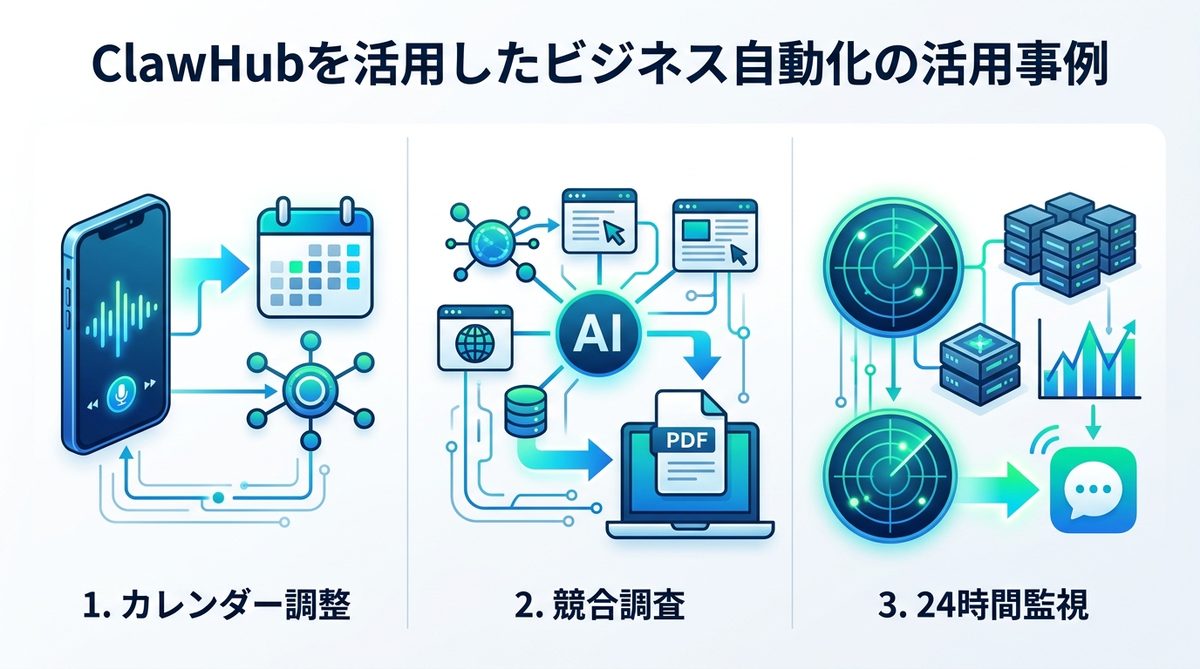図解：今日から始める！ClawHubを活用したビジネス自動化の活用事例