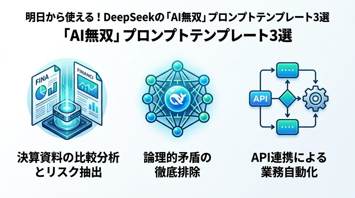 図解：明日から使える！DeepSeekの「AI無双」プロンプトテンプレート3選