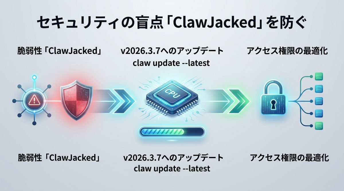 図解：セキュリティの盲点「ClawJacked」を防ぎ、安全な社内運用を確立する