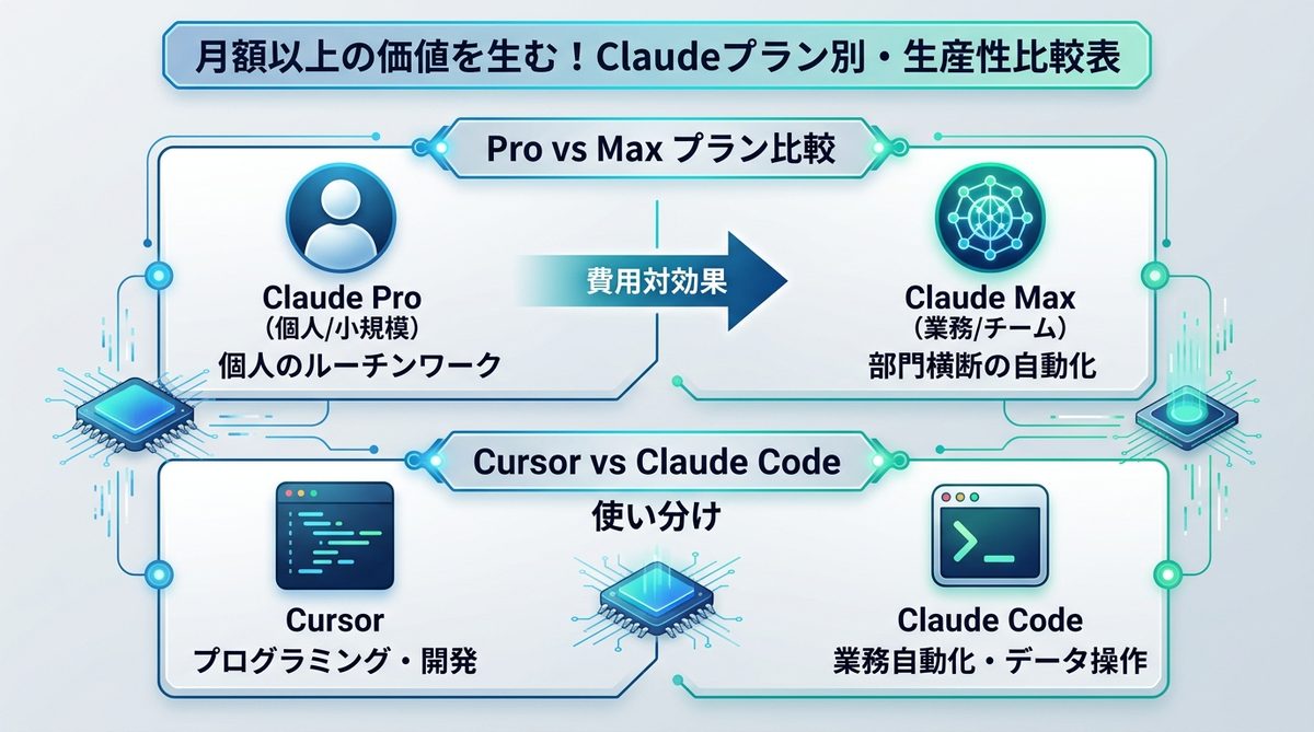 図解:月額以上の価値を生む!Claudeプラン別・生産性比較表
