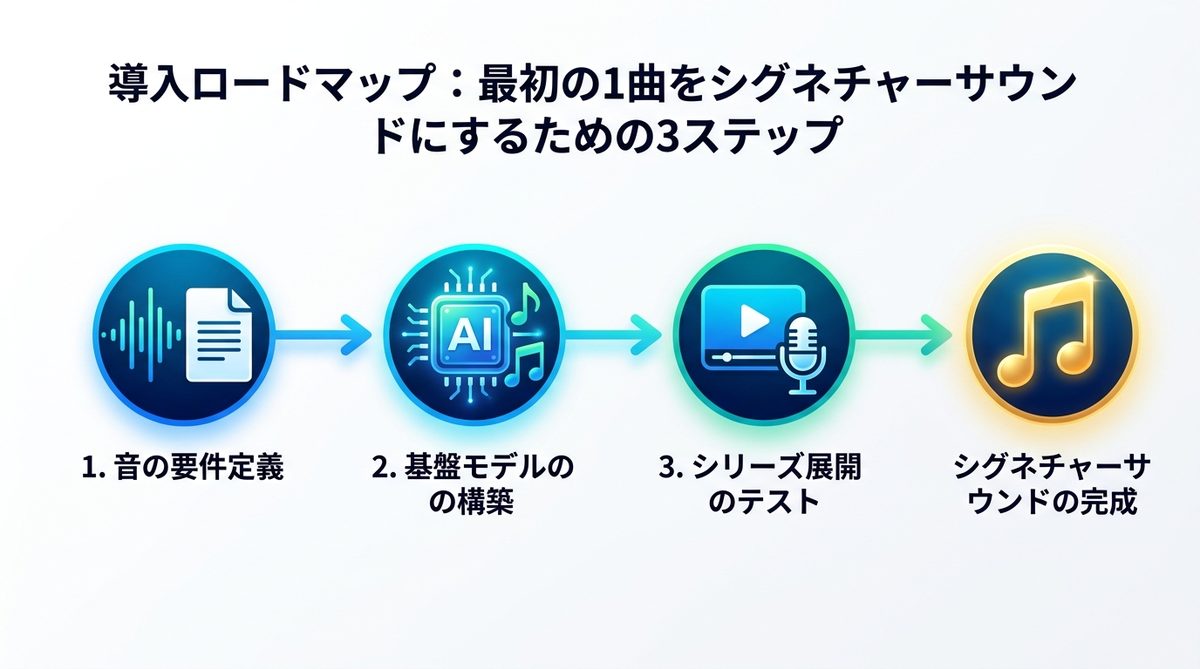 図解:導入ロードマップ:最初の1曲をシグネチャーサウンドにするための3ステップ