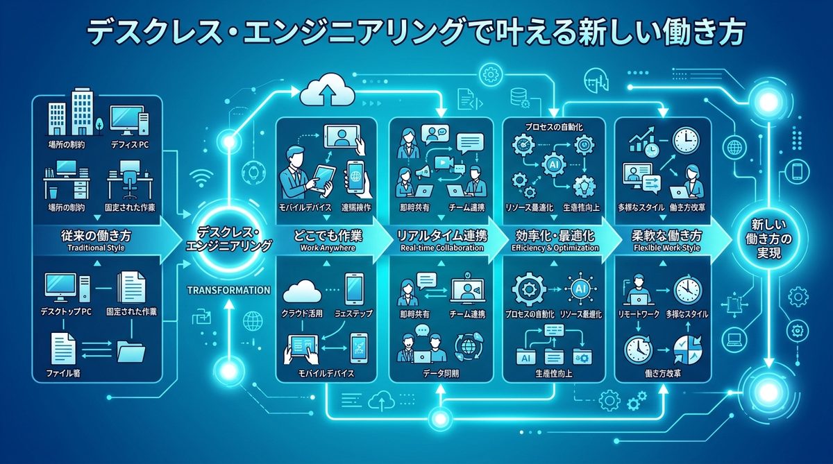 図解：デスクレス・エンジニアリングで叶える新しい働き方