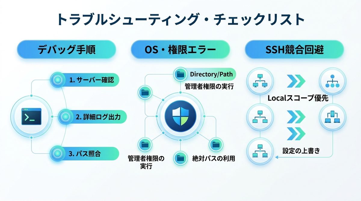 図解：導入後の「動かない」を解決！トラブルシューティング・チェックリスト