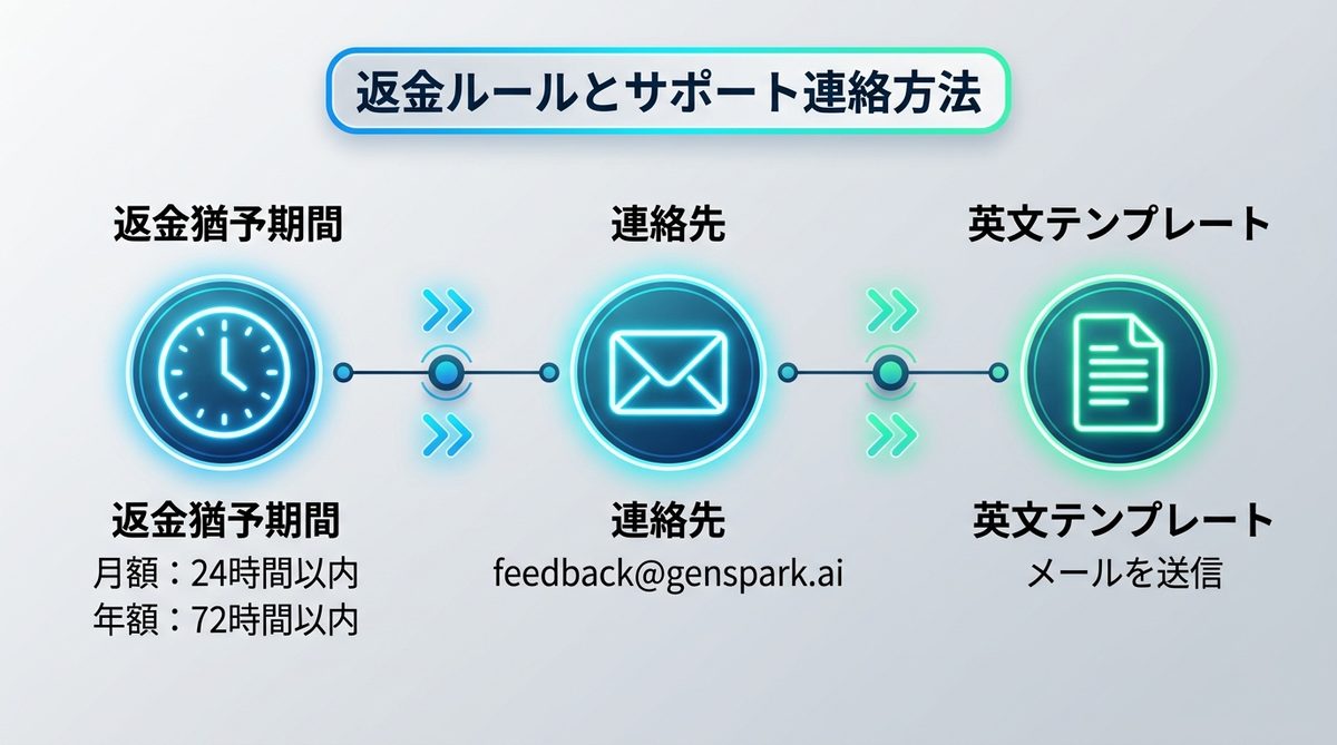 図解：困ったときの緊急対策！返金ルールとサポートへの連絡方法