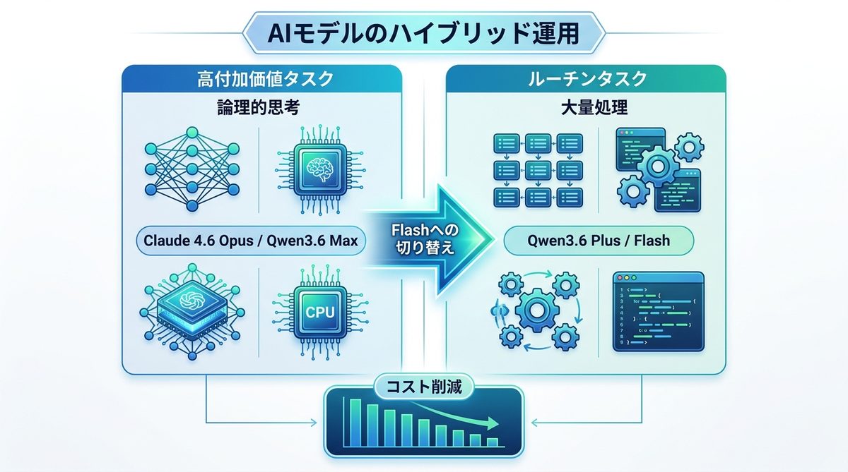 図解：全部Claudeはやめる！Qwen3.6を賢く使い分けるハイブリッド運用のすすめ