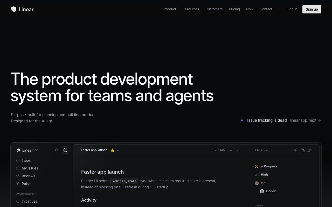 Linearの公式サイトトップページ