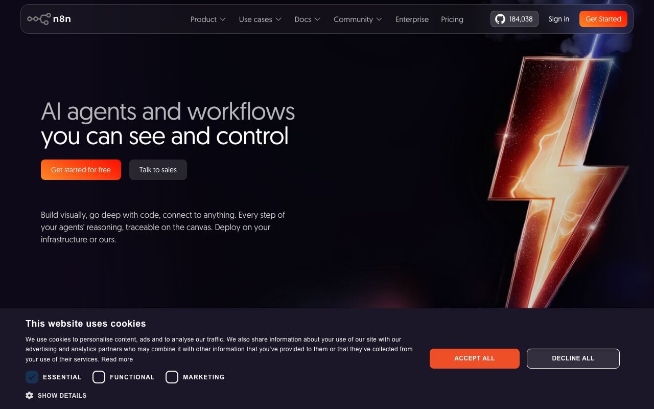 n8nの公式サイトトップページ