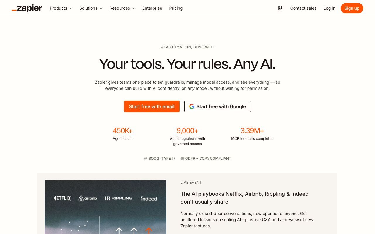 Zapierの公式サイトトップページ