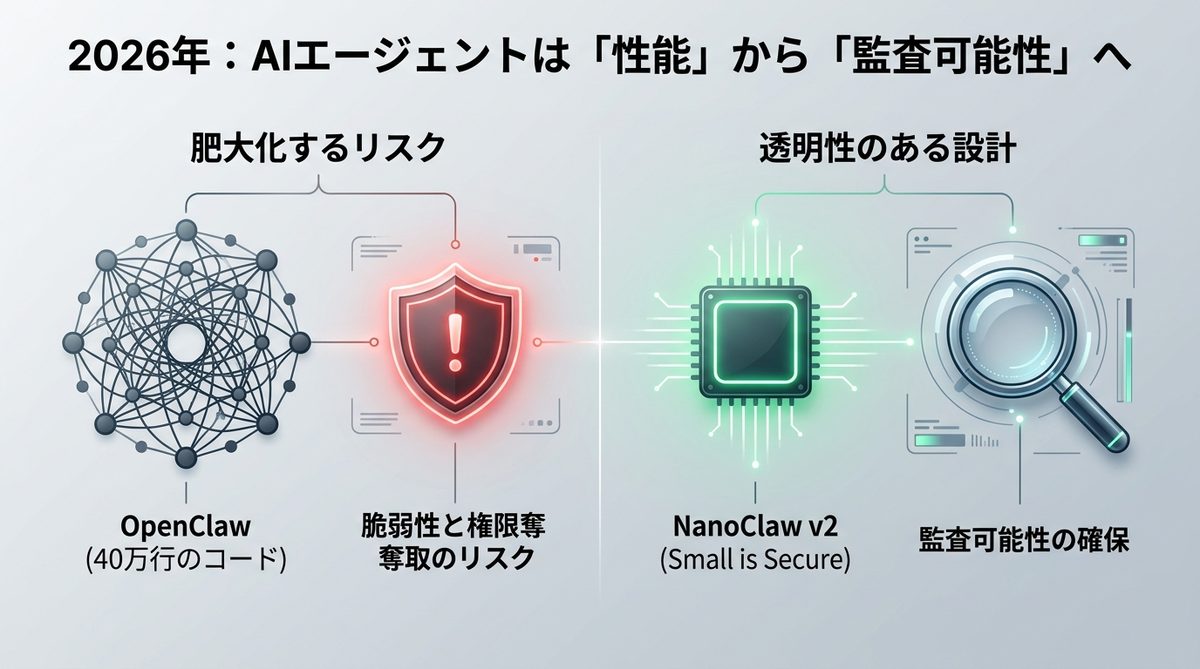 図解：2026年、AIエージェントに求められるのは「性能」から「監査可能性」へ
