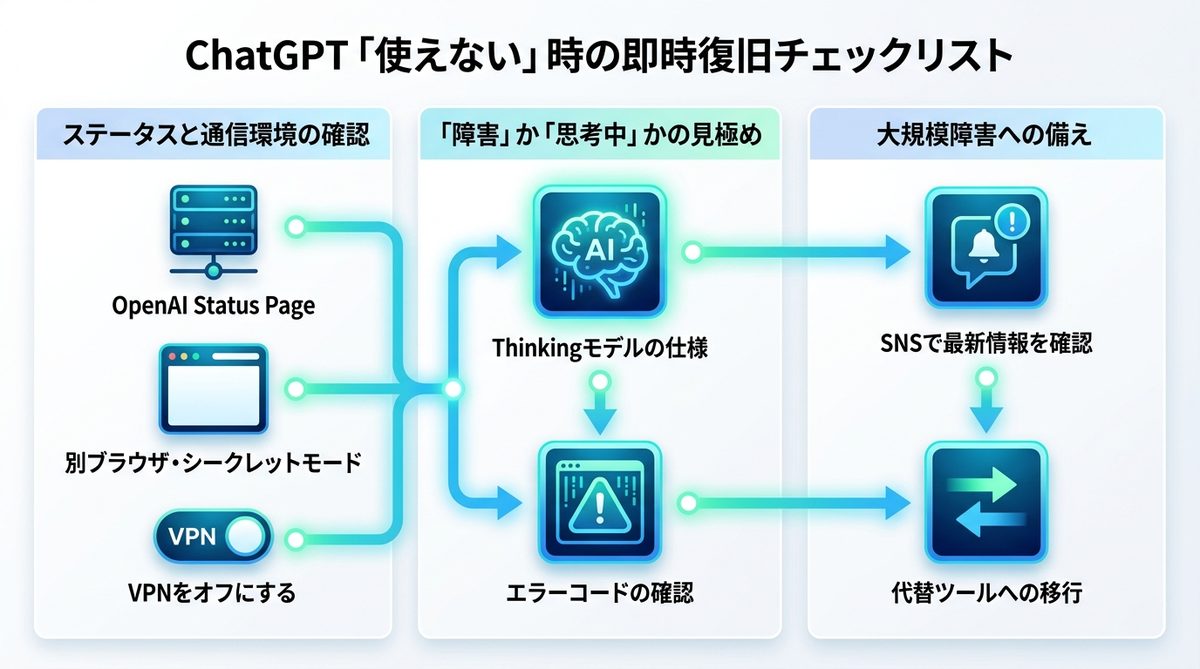図解：ChatGPTが「使えない」と感じた時の即時復旧チェックリスト