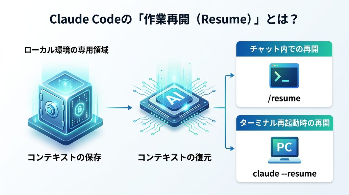 図解：Claude Codeの「作業再開（Resume）」とは？｜仕組みと安心の理由