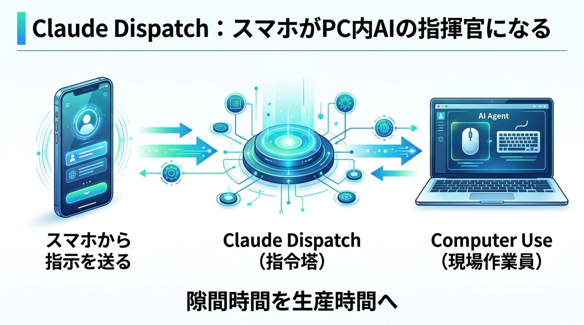 図解：Claude Dispatchとは？「スマホがPC内AIの指揮官になる」新しい働き方