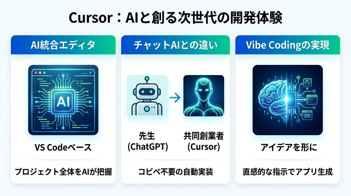 図解：Cursorとは？コードを書かずにアプリを生み出す「AIエディタ」の正体