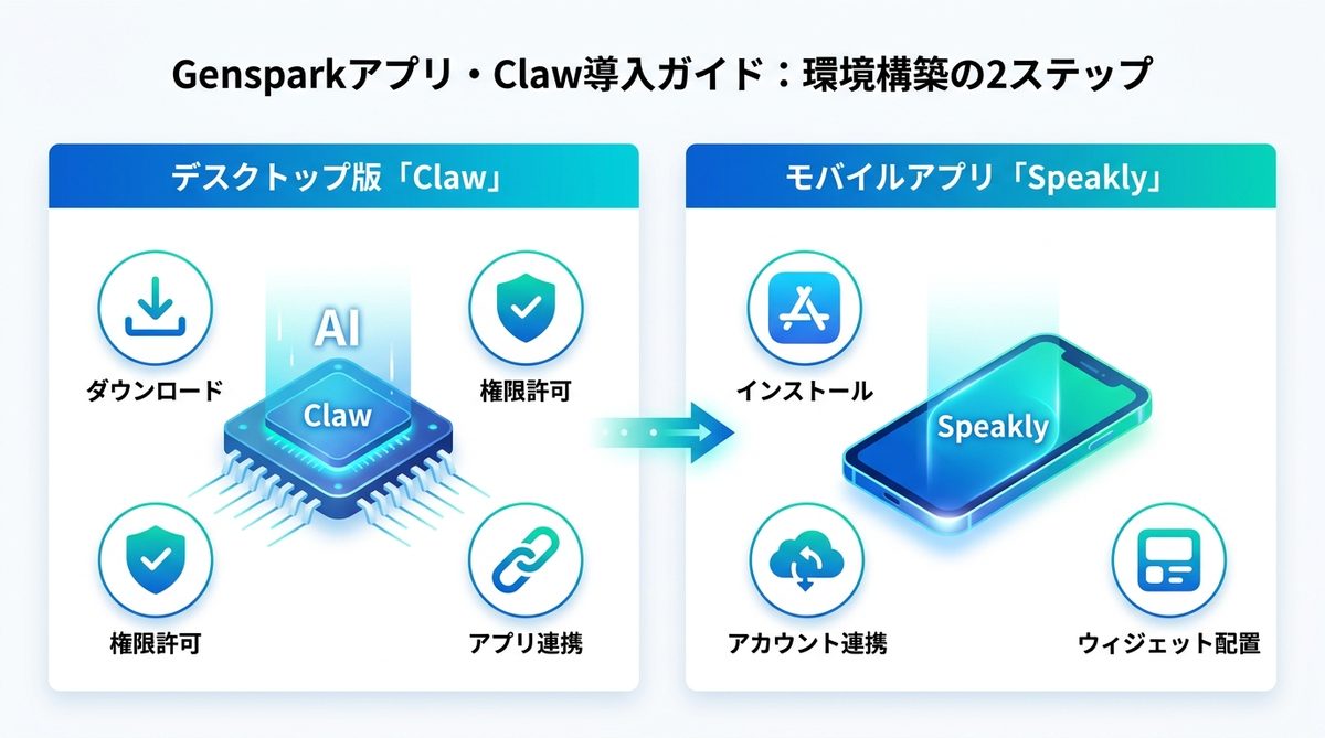 図解：Gensparkアプリ・Claw導入ガイド：環境構築の2ステップ