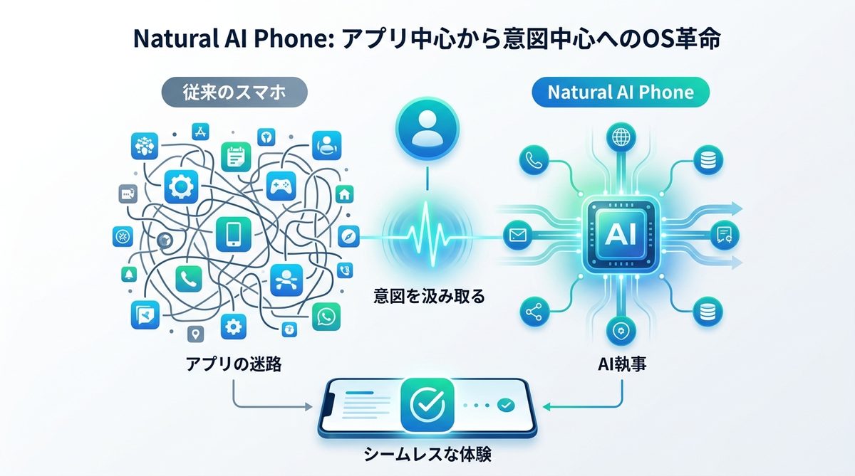 図解:Natural AI Phoneとは?「アプリ中心」から「意図中心」へのOS革命