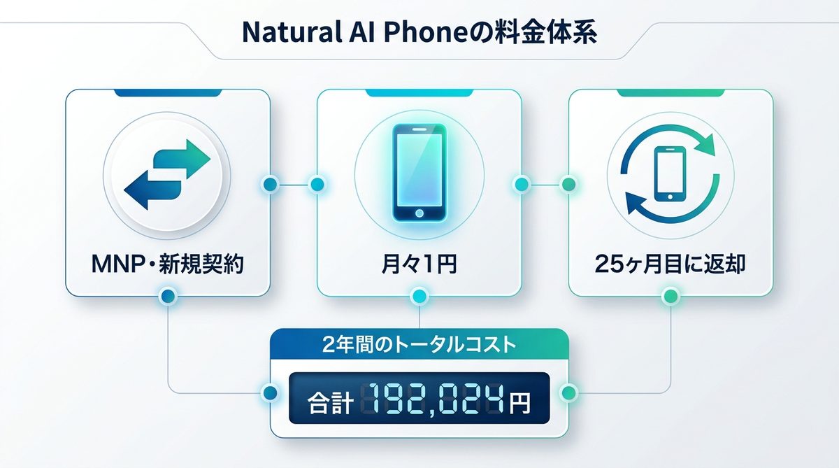 図解:Natural AI Phoneの料金体系|実質月1円のカラクリとMNPの仕組み