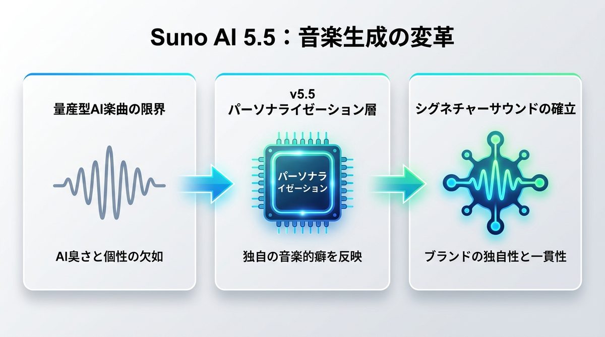 図解:Suno AI 5.5がもたらした「音楽生成の変革」:クオリティからアイデンティティへ