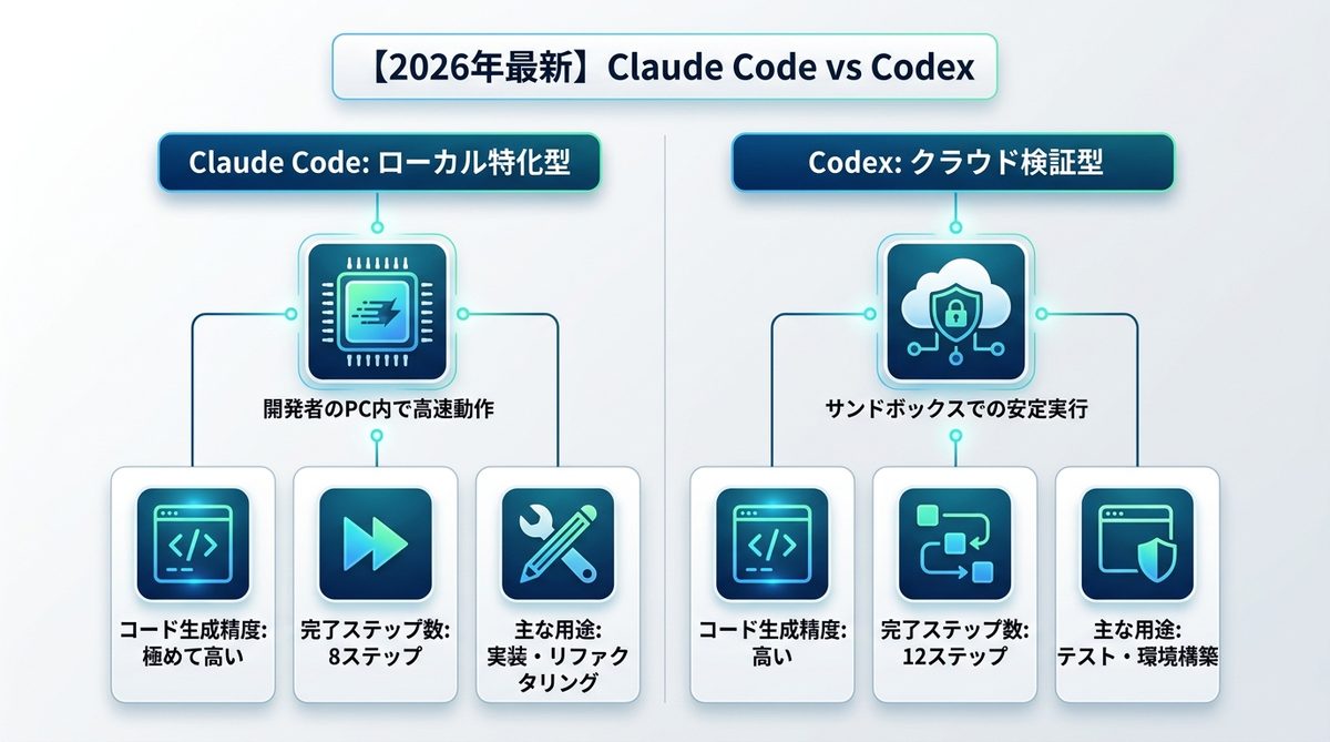 図解：【2026年最新】Claude Code vs Codex｜比較実験で分かった実力の差