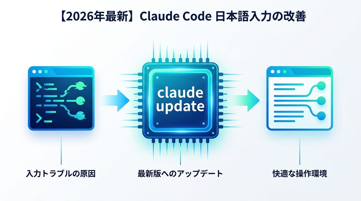 図解:【2026年最新】Claude Codeの日本語入力は「アップデート」が第一歩