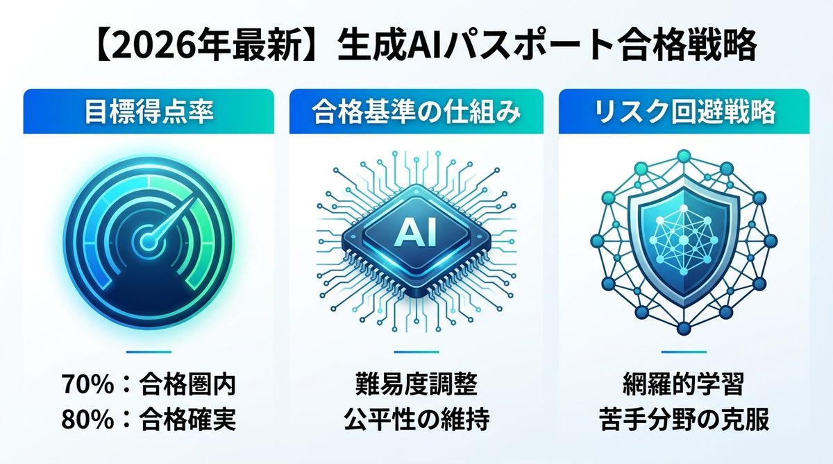 図解：【2026年最新】生成AIパスポートの合格ラインは「7割」が目安
