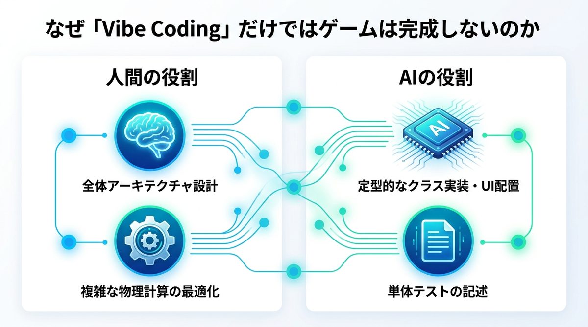 図解：なぜ「Vibe Coding」だけではゲームは完成しないのか