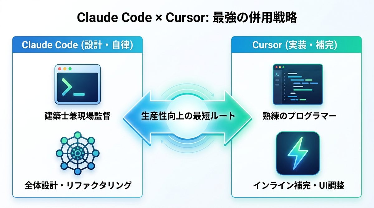 図解：【結論】Claude CodeとCursorの「併用」こそが生産性向上の最短ルート