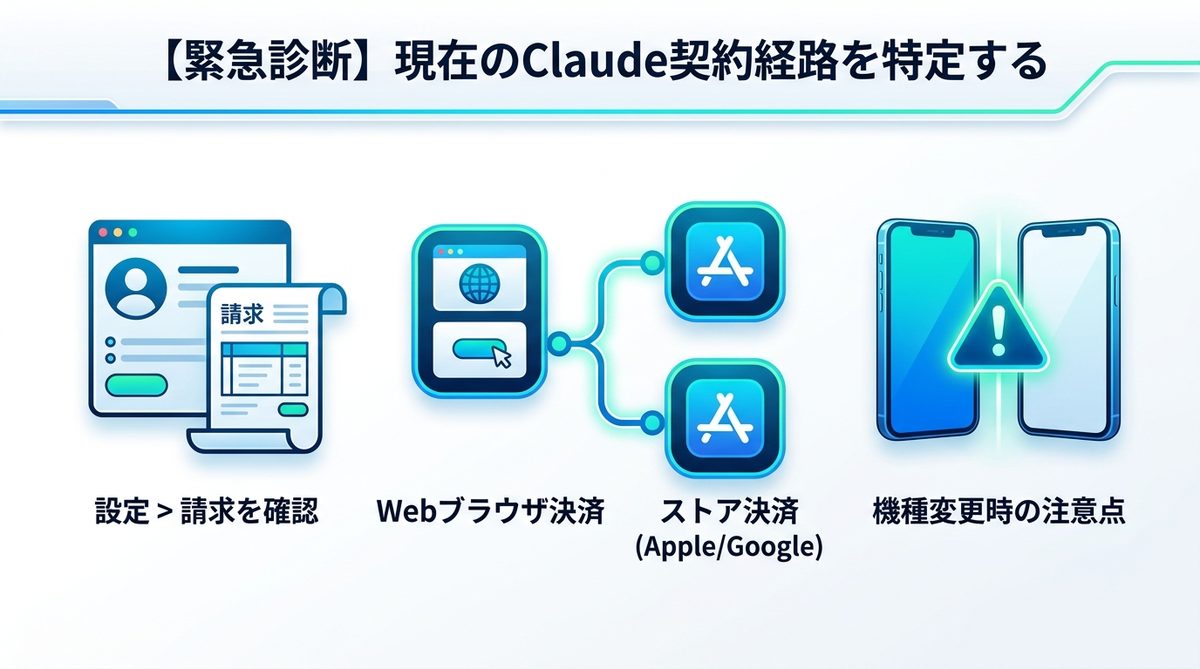 図解：【緊急診断】現在のClaude契約経路を特定する
