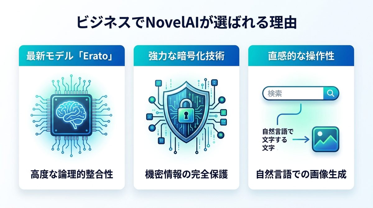 図解：なぜビジネス現場で「NovelAI」が選ばれるのか｜最新モデルと強み